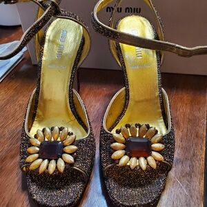 Miu Miu Glittering Brown and Gold Heels